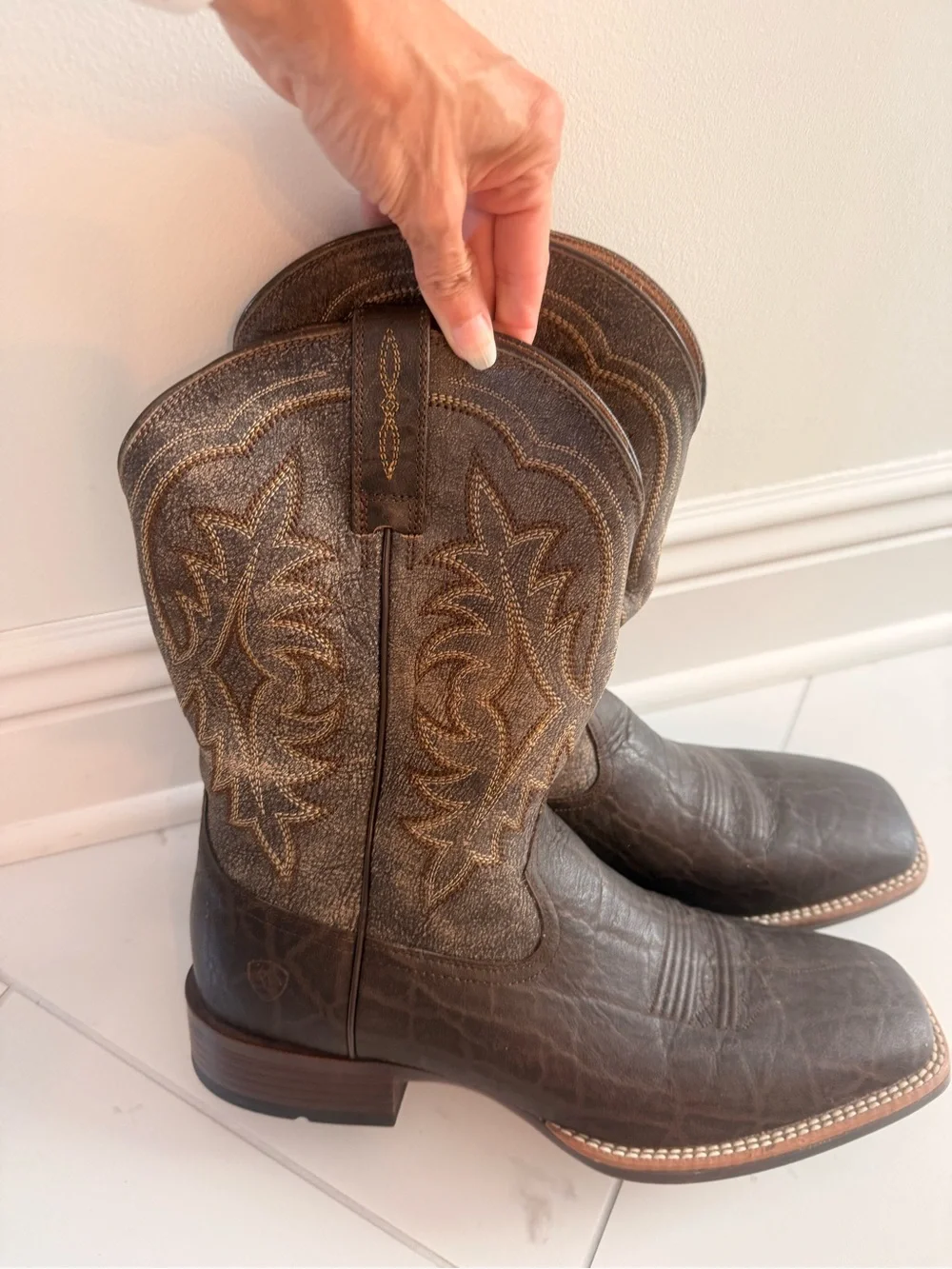 Ariat Brown Leather Western Boot Heel with Embossed Logo ATS Size 12D